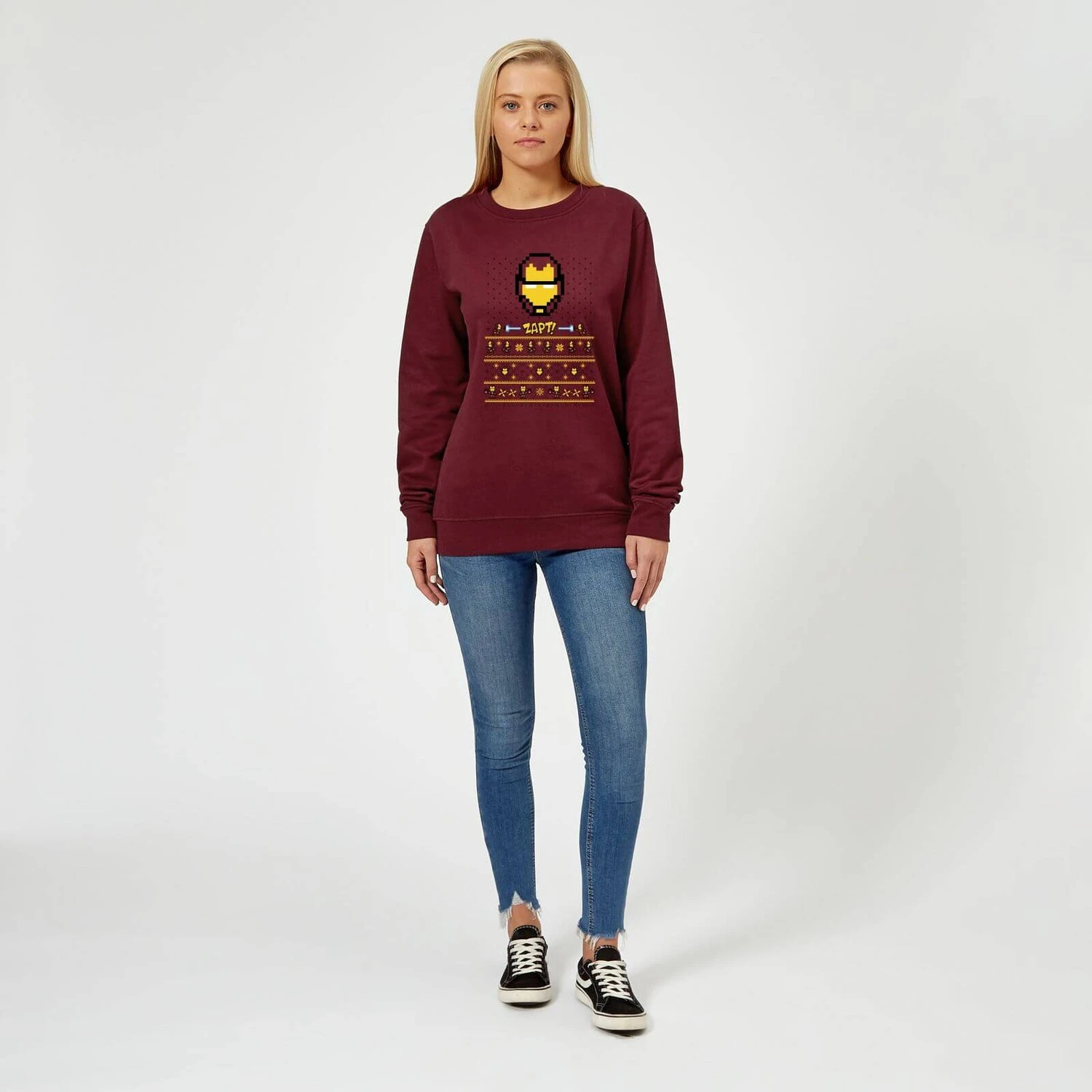 Marvel Avengers Iron Man Pixel Art Women's Christmas Jumper - Burgundy 5 Marvel Avengers Iron Man Pixel Art Women's Christmas Jumper - Burgundy - Image 3
