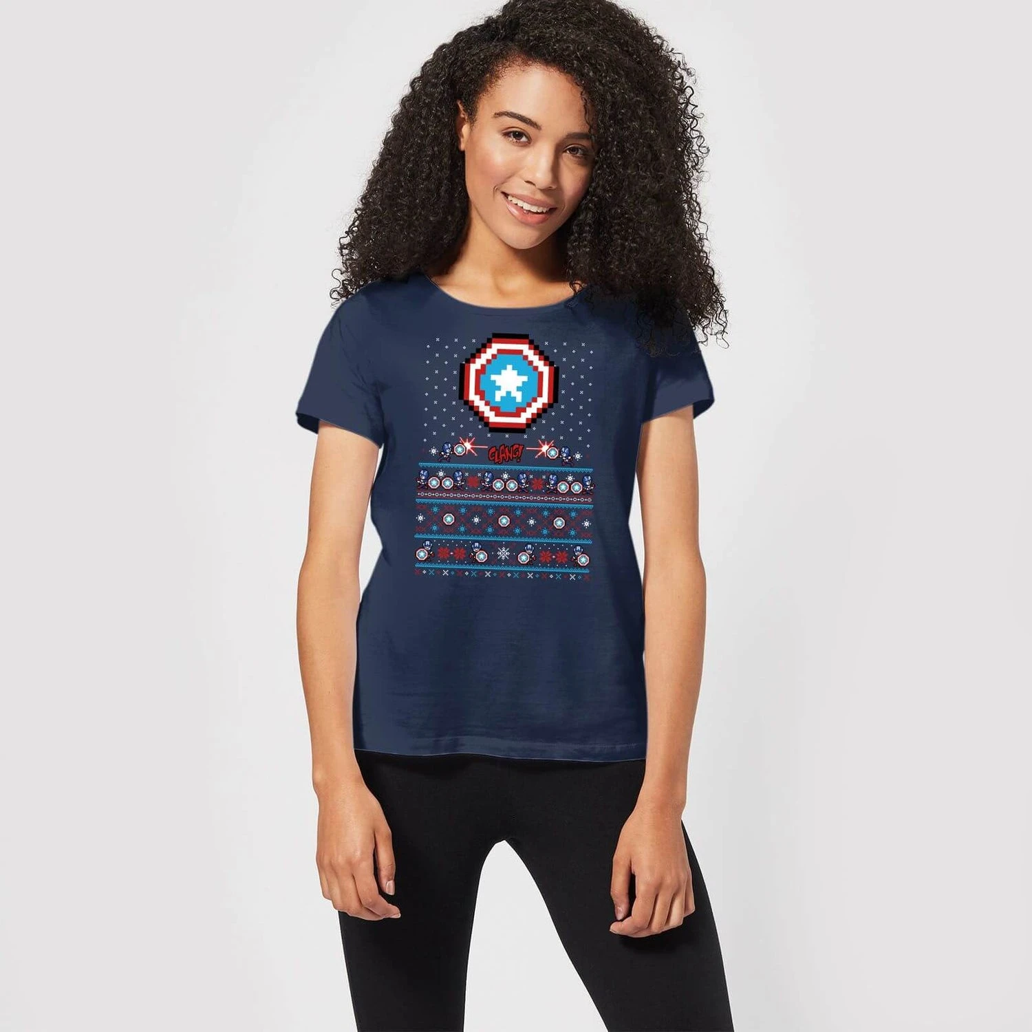 Marvel Avengers Captain America Pixel Art Women's Christmas T-Shirt - Navy 5 Marvel Avengers Captain America Pixel Art Women's Christmas T-Shirt - Navy - Image 3