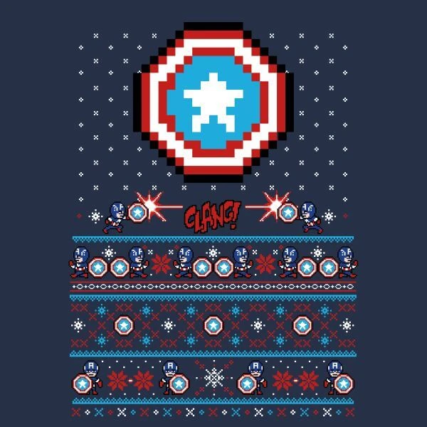 Marvel Avengers Captain America Pixel Art Women's Christmas T-Shirt - Navy 4 Marvel Avengers Captain America Pixel Art Women's Christmas T-Shirt - Navy - Image 2