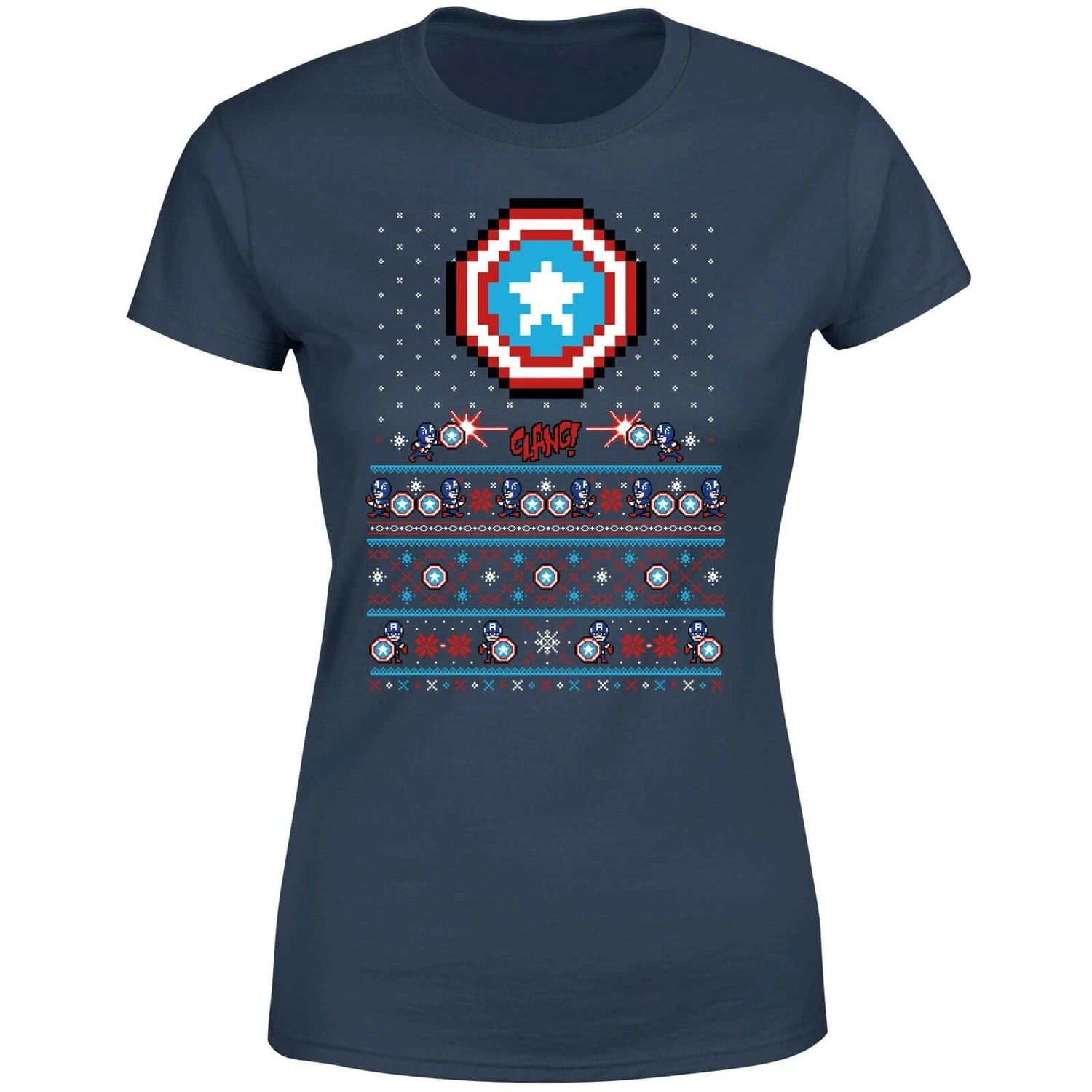 Marvel Avengers Captain America Pixel Art Women's Christmas T-Shirt - Navy 7 Marvel Avengers Captain America Pixel Art Women's Christmas T-Shirt - Navy - Image 5