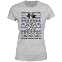 Marvel Avengers Season's Greetings From Wakanda Women's Christmas T-Shirt - Grey 11 Marvel Avengers Season's Greetings From Wakanda Women's Christmas T-Shirt - Grey -Christmas Clothes Store 11923968 1414624498750926