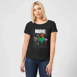 Marvel Avengers Group Women's Christmas T-Shirt - Black -Christmas Clothes Store 11923986 4374624499316903
