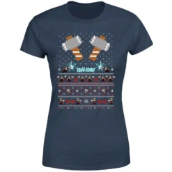 Marvel Avengers Thor Pixel Art Women's Christmas T-Shirt - Navy -Christmas Clothes Store 11924040 3484624506780003