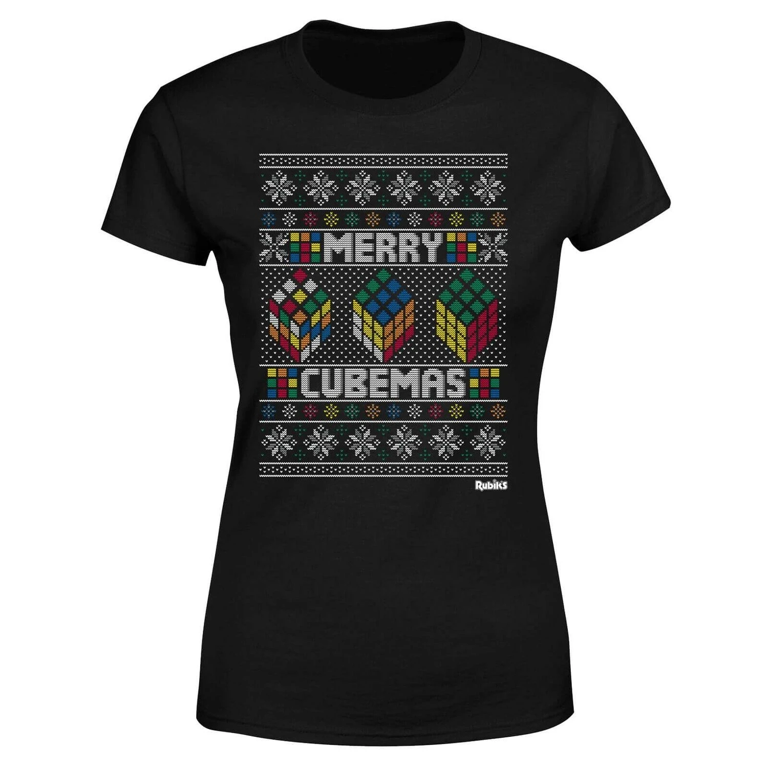 Rubiks Merry Cubemas Women's Christmas T-Shirt - Black 7 Rubiks Merry Cubemas Women's Christmas T-Shirt - Black - Image 5