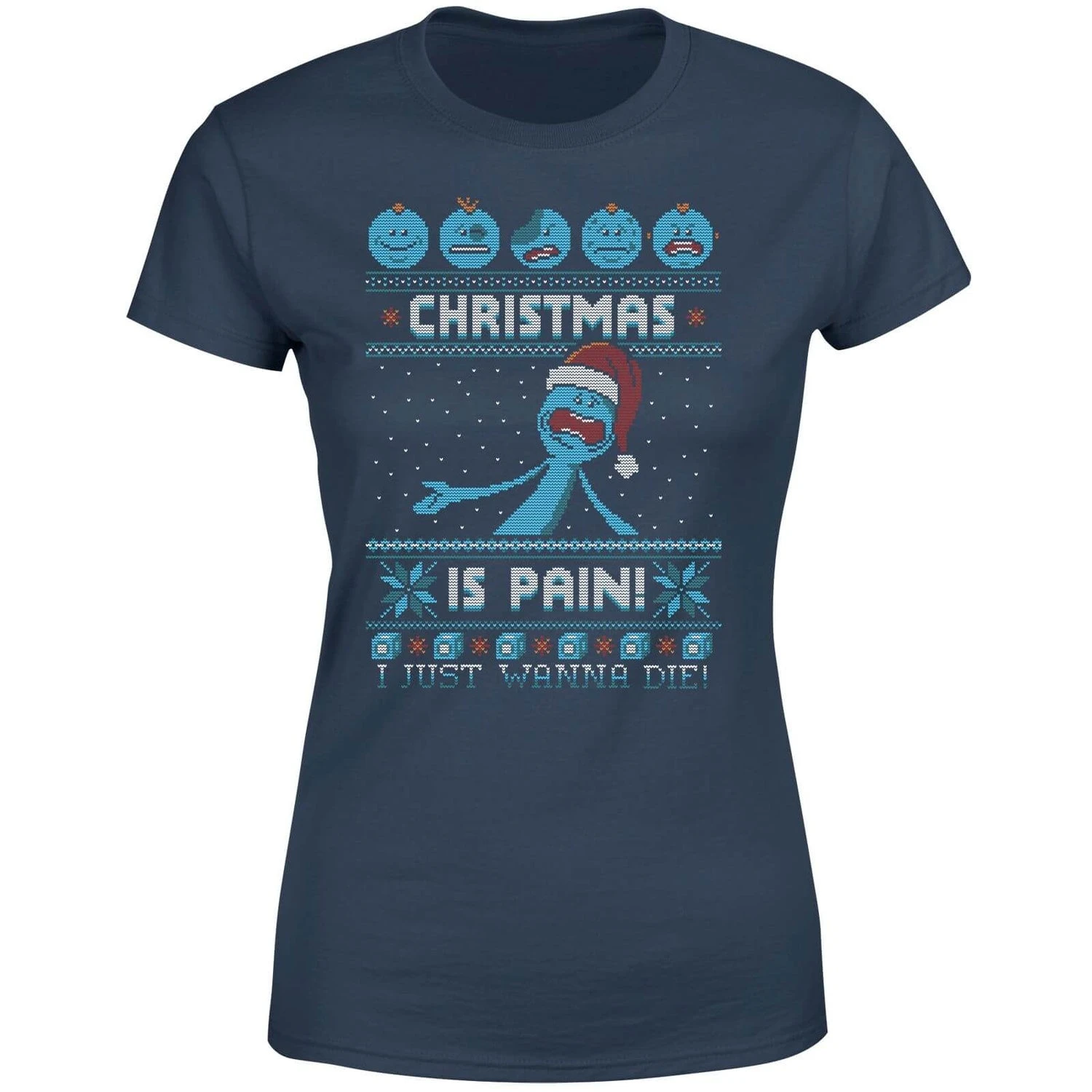 Rick And Morty Mr Meeseeks Pain Women's Christmas T-Shirt - Navy 7 Rick And Morty Mr Meeseeks Pain Women's Christmas T-Shirt - Navy - Image 5