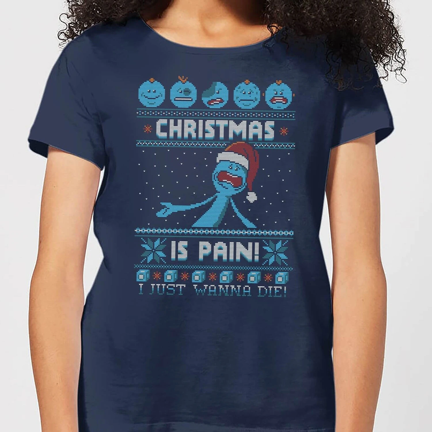 Rick And Morty Mr Meeseeks Pain Women's Christmas T-Shirt - Navy 3 Rick And Morty Mr Meeseeks Pain Women's Christmas T-Shirt - Navy
