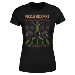 Rick And Morty Pickle Rick Women's Christmas T-Shirt - Black -Christmas Clothes Store 11927636 3734624504736568