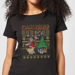 Cartoon Network Cow And Chicken Cow And Chicken Pattern Women's Christmas T-Shirt - Black