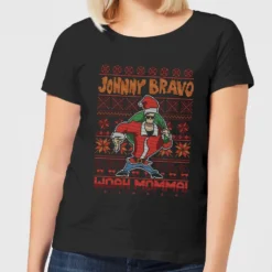 Cartoon Network Johnny Bravo Johnny Bravo Pattern Women's Christmas T-Shirt - Black