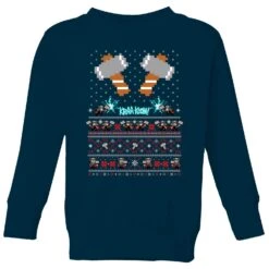 Marvel Avengers Thor Pixel Art Kids Christmas Jumper - Navy