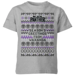 Marvel Avengers Seasons Greetings From Wakanda Kids Christmas T-Shirt - Grey