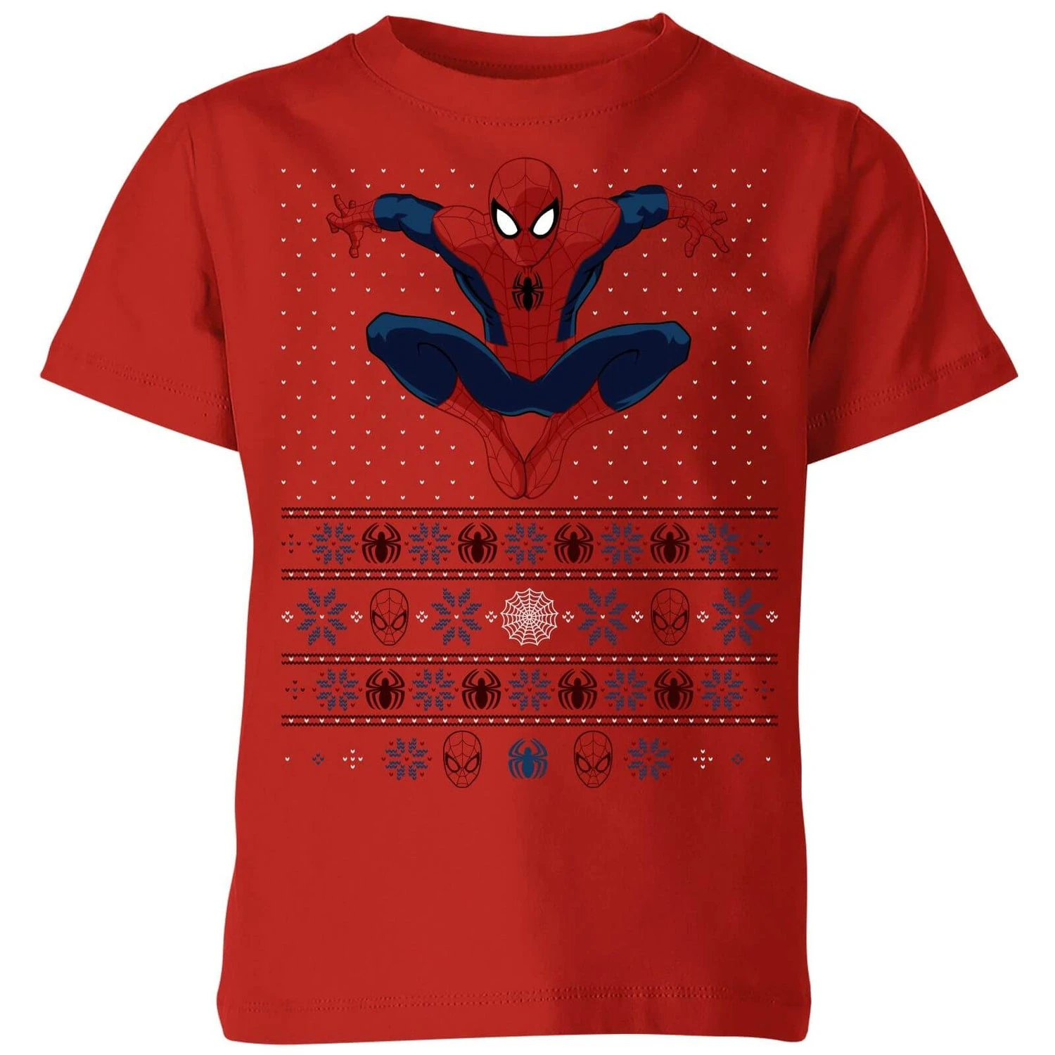 Marvel Avengers Spider-Man Kids Christmas T-Shirt - Red 3 Marvel Avengers Spider-Man Kids Christmas T-Shirt - Red
