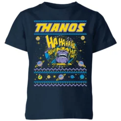 Marvel Thanos Christmas Knit Kids Christmas T-Shirt - Navy