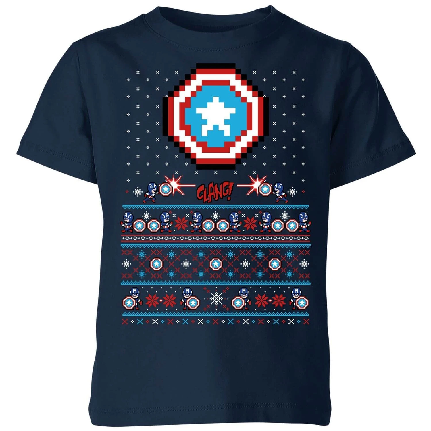 Marvel Avengers Captain America Pixel Art Kids Christmas T-Shirt - Navy 3 Marvel Avengers Captain America Pixel Art Kids Christmas T-Shirt - Navy