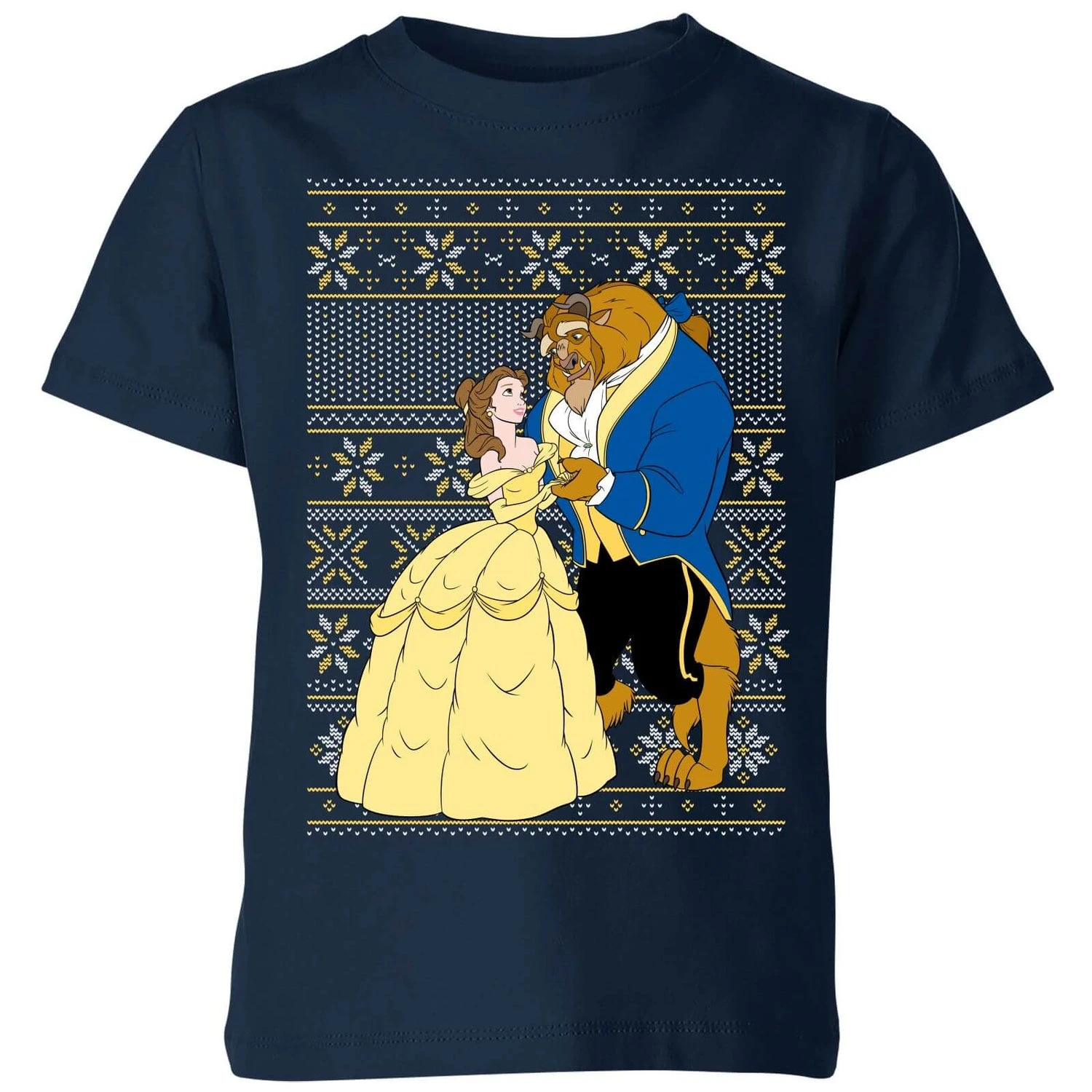 Disney Classic Beauty And The Beast Pattern Kids Christmas T-Shirt - Navy 3 Disney Classic Beauty And The Beast Pattern Kids Christmas T-Shirt - Navy