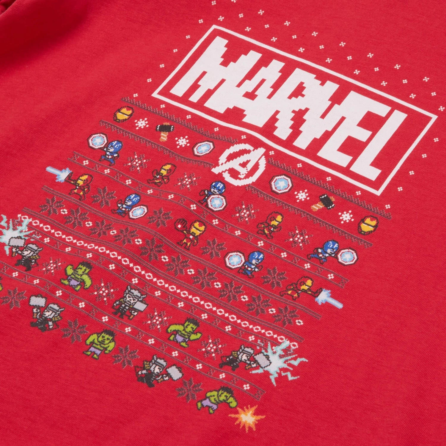 Marvel Avengers Pixel Art Kids Christmas T-Shirt - Red 4 Marvel Avengers Pixel Art Kids Christmas T-Shirt - Red - Image 2