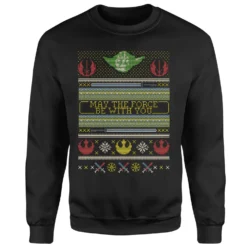 Star Wars May The Force Be With You Pattern Christmas Jumper - Black -Christmas Clothes Store 11929345 6894625125497087