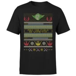 Star Wars May The Force Be With You Pattern Men's Christmas T-Shirt - Black -Christmas Clothes Store 11929423 8034622428598766