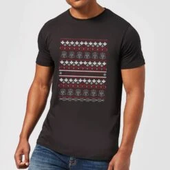Star Wars On The Naughty List Pattern Men's Christmas T-Shirt - Black