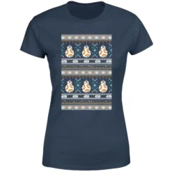 Star Wars BB-8 Pattern Women's Christmas T-Shirt - Navy -Christmas Clothes Store 11929657 1044624298348487