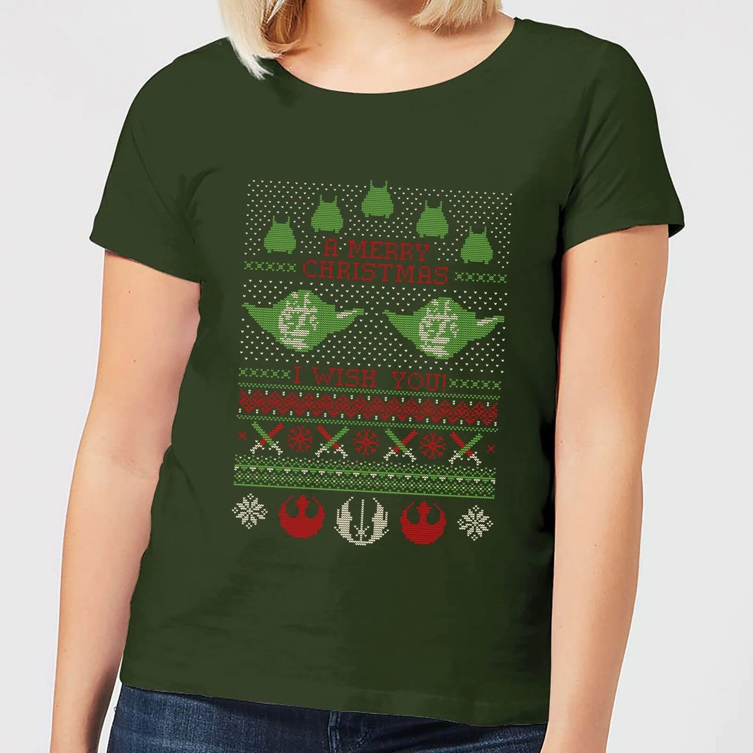 Star Wars Merry Christmas I Wish You Knit Women's Christmas T-Shirt - Forest Green 3 Star Wars Merry Christmas I Wish You Knit Women's Christmas T-Shirt - Forest Green