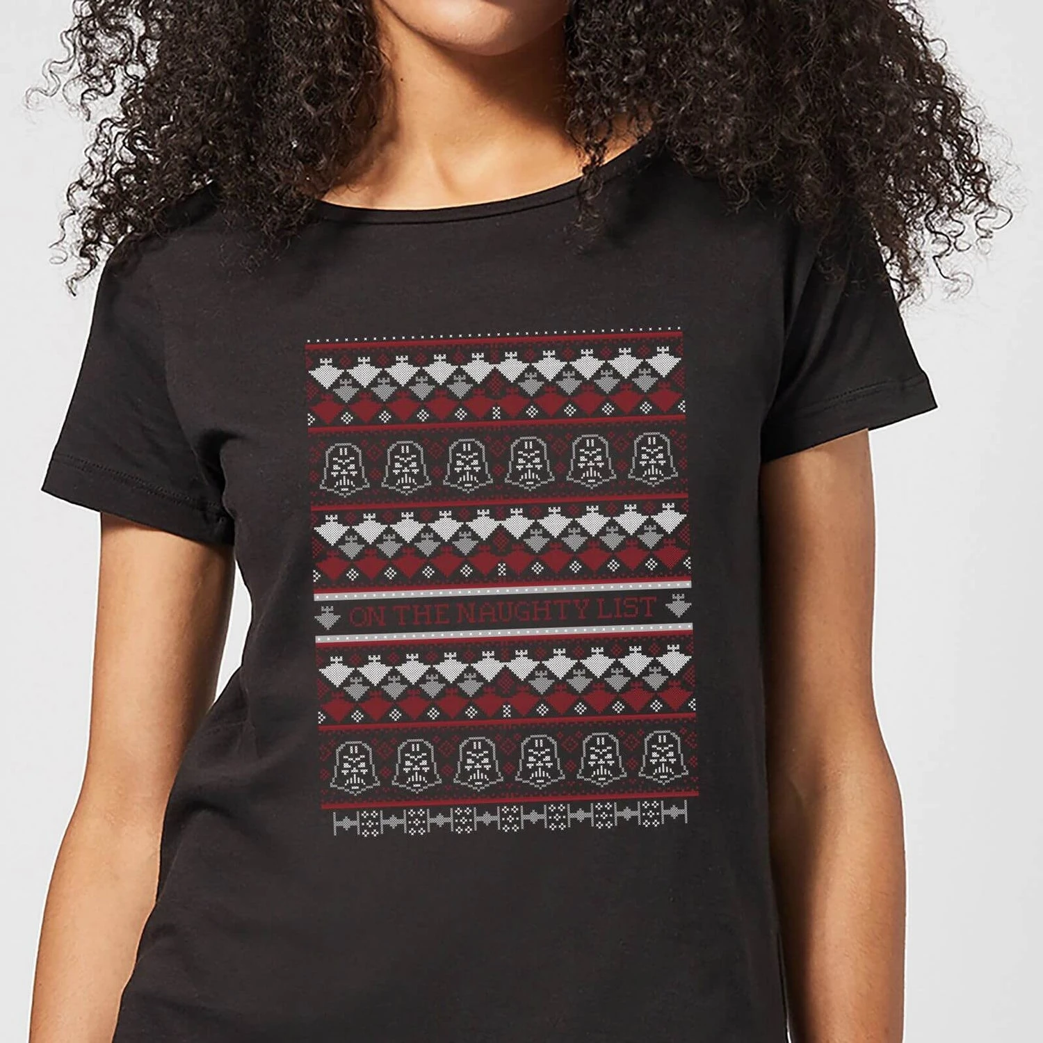 Star Wars On The Naughty List Pattern Women's Christmas T-Shirt - Black 3 Star Wars On The Naughty List Pattern Women's Christmas T-Shirt - Black