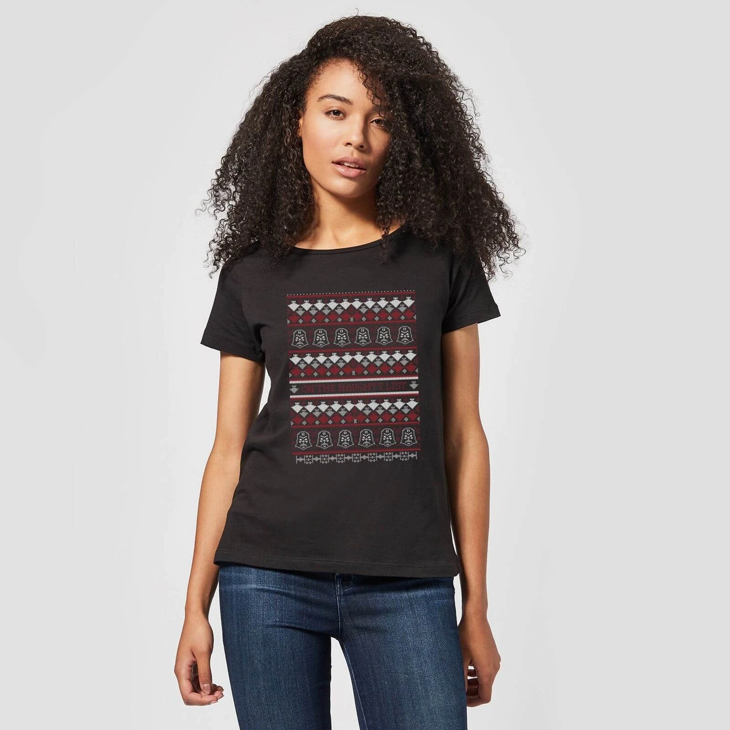 Star Wars On The Naughty List Pattern Women's Christmas T-Shirt - Black 5 Star Wars On The Naughty List Pattern Women's Christmas T-Shirt - Black - Image 3
