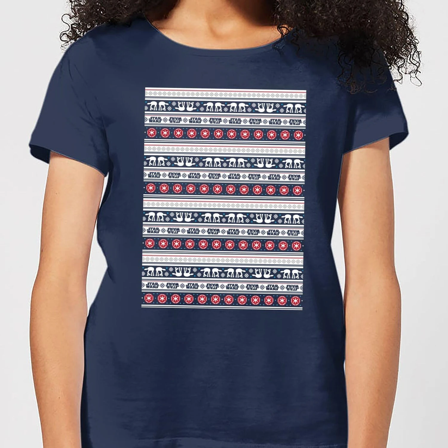 Star Wars AT-AT Pattern Women's Christmas T-Shirt - Navy 3 Star Wars AT-AT Pattern Women's Christmas T-Shirt - Navy
