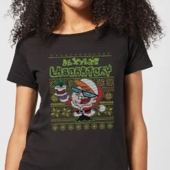 Cartoon Network Dexter's Lab Pattern Women's Christmas T-Shirt - Black