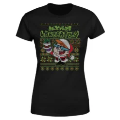 Cartoon Network Dexter's Lab Pattern Women's Christmas T-Shirt - Black -Christmas Clothes Store 11931668 6014622959495140