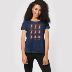 Elf Faces Women's Christmas T-Shirt - Navy -Christmas Clothes Store 11963209 1304627063215234