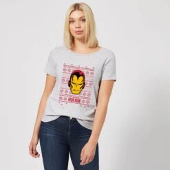 Marvel Iron Man Face Women's Christmas T-Shirt - Grey -Christmas Clothes Store 11963243 1354627090767963