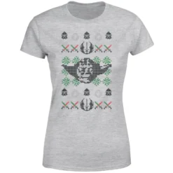 Star Wars Yoda Face Knit Women's Christmas T-Shirt - Grey -Christmas Clothes Store 11963290 1984627067484966