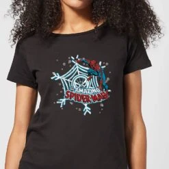 Marvel The Amazing Spider-Man Snowflake Web Women's Christmas T-Shirt - Black