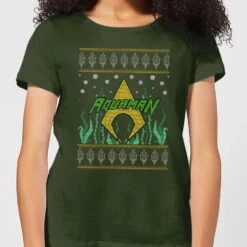 DC COMICS DC Aquaman Knit Women's Christmas T-Shirt - Forest Green