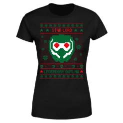 Marvel Guardians Of The Galaxy Star-Lord Pattern Women's Christmas T-Shirt - Black -Christmas Clothes Store 11963402 1514627075430187