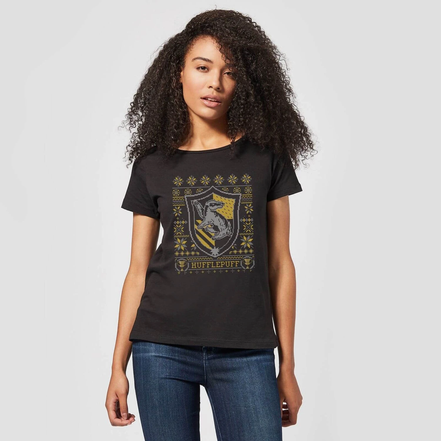 Harry Potter Hufflepuff Crest Women's Christmas T-Shirt - Black 5 Harry Potter Hufflepuff Crest Women's Christmas T-Shirt - Black - Image 3