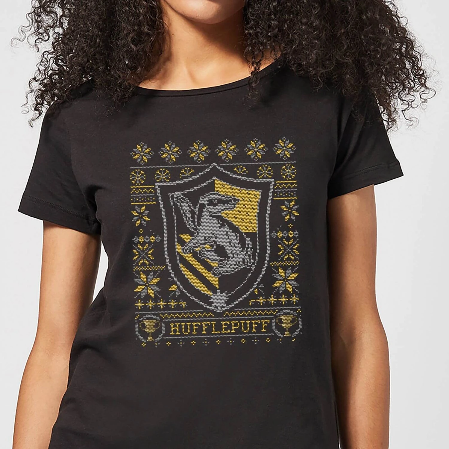 Harry Potter Hufflepuff Crest Women's Christmas T-Shirt - Black 3 Harry Potter Hufflepuff Crest Women's Christmas T-Shirt - Black