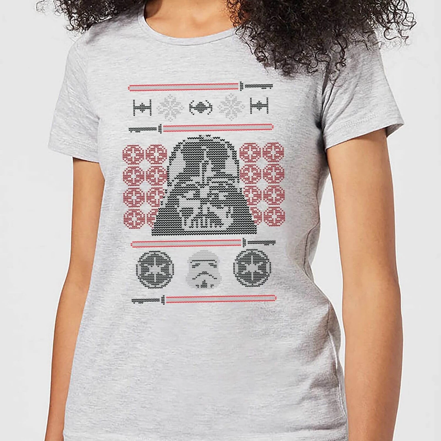 Star Wars Darth Vader Face Knit Women's Christmas T-Shirt - Grey 3 Star Wars Darth Vader Face Knit Women's Christmas T-Shirt - Grey