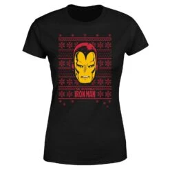 Marvel Iron Man Face Women's Christmas T-Shirt - Black -Christmas Clothes Store 11963566 1374627060281864