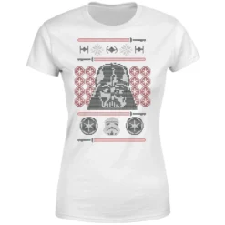 Star Wars Darth Vader Face Knit Women's Christmas T-Shirt - White -Christmas Clothes Store 11963634 9514627060935567
