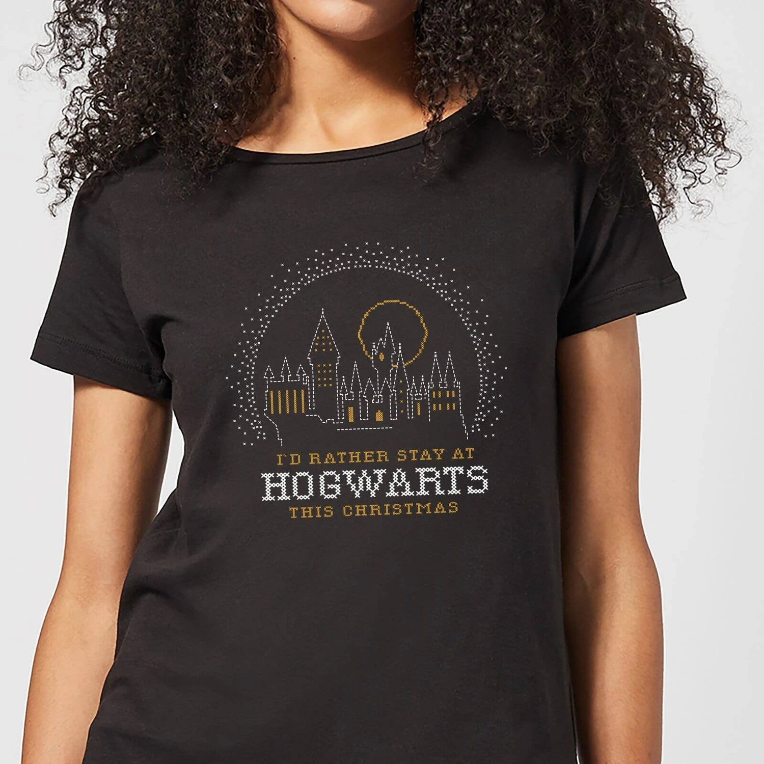 Harry Potter I'd Rather Stay At Hogwarts Women's Christmas T-Shirt - Black 3 Harry Potter I'd Rather Stay At Hogwarts Women's Christmas T-Shirt - Black