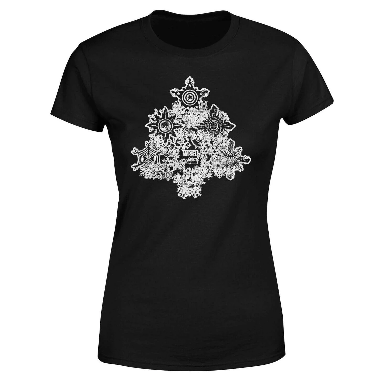 Marvel Shields Snowflakes Women's Christmas T-Shirt - Black 7 Marvel Shields Snowflakes Women's Christmas T-Shirt - Black - Image 5