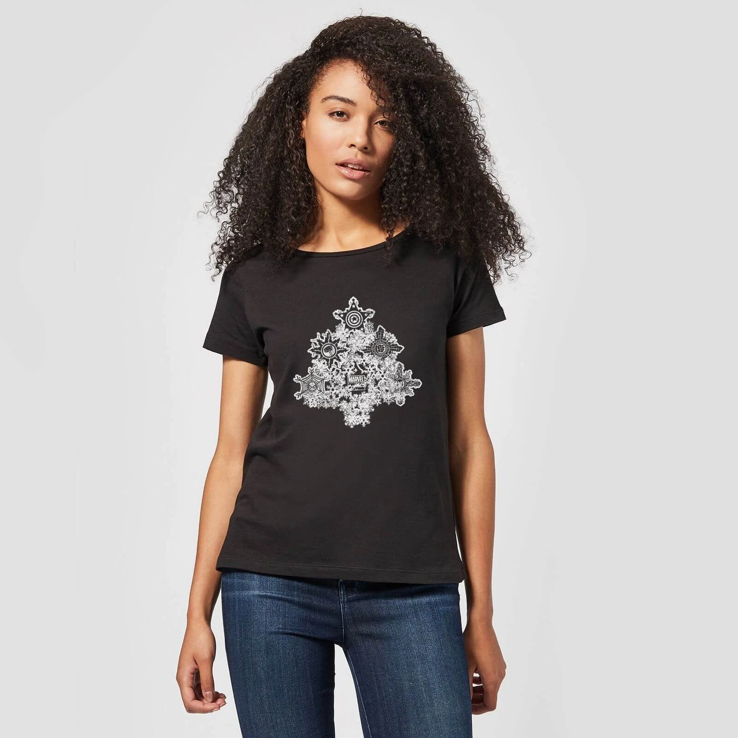 Marvel Shields Snowflakes Women's Christmas T-Shirt - Black 5 Marvel Shields Snowflakes Women's Christmas T-Shirt - Black - Image 3