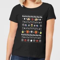 Disney Muppets Pattern Women's Christmas T-Shirt - Black