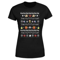 Disney Muppets Pattern Women's Christmas T-Shirt - Black -Christmas Clothes Store 11963775 3794627068181320