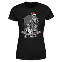 Star Wars Happy Holidays Droids Women's Christmas T-Shirt - Black -Christmas Clothes Store 11963846 1774627071871293