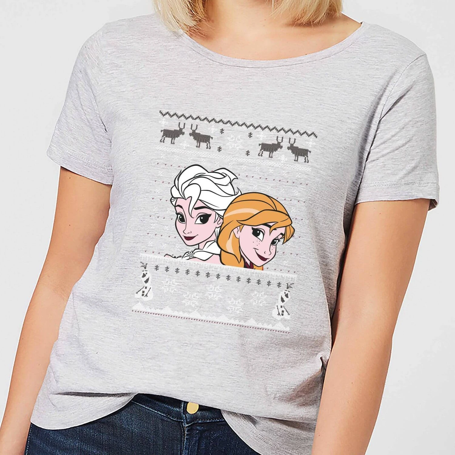 Disney Frozen Elsa And Anna Women's Christmas T-Shirt - Grey 3 Disney Frozen Elsa And Anna Women's Christmas T-Shirt - Grey