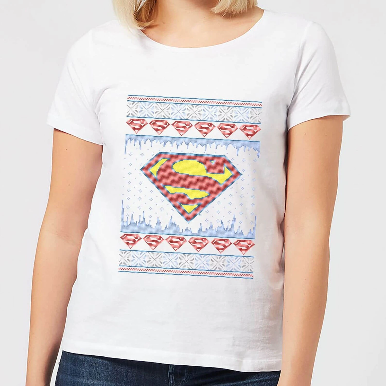 DC COMICS DC Supergirl Knit Women's Christmas T-Shirt - White 3 DC COMICS DC Supergirl Knit Women's Christmas T-Shirt - White