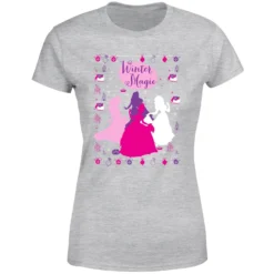 Disney Princess Silhouettes Women's Christmas T-Shirt - Grey -Christmas Clothes Store 11963937 1434627077701493